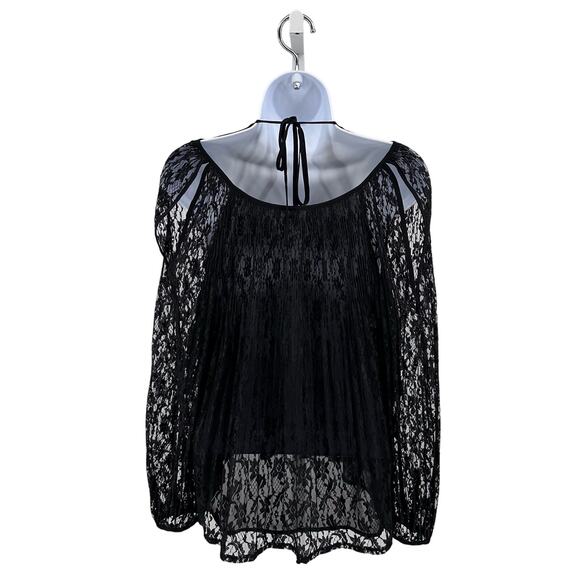 Lauren Conard LC Black Lace Open Shoulder Blouse WMNS Small Sheer Top Lined Boho - Picture 2 of 8